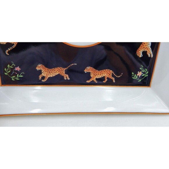 Lynn Chase JAGUAR JUNGLE Square Serving Bowl 9 Inch 24K Gold 1988 Japan Orchid - Picture 9 of 13